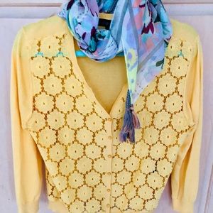 August silk yellow lace 3/4 length sleeve cardigan